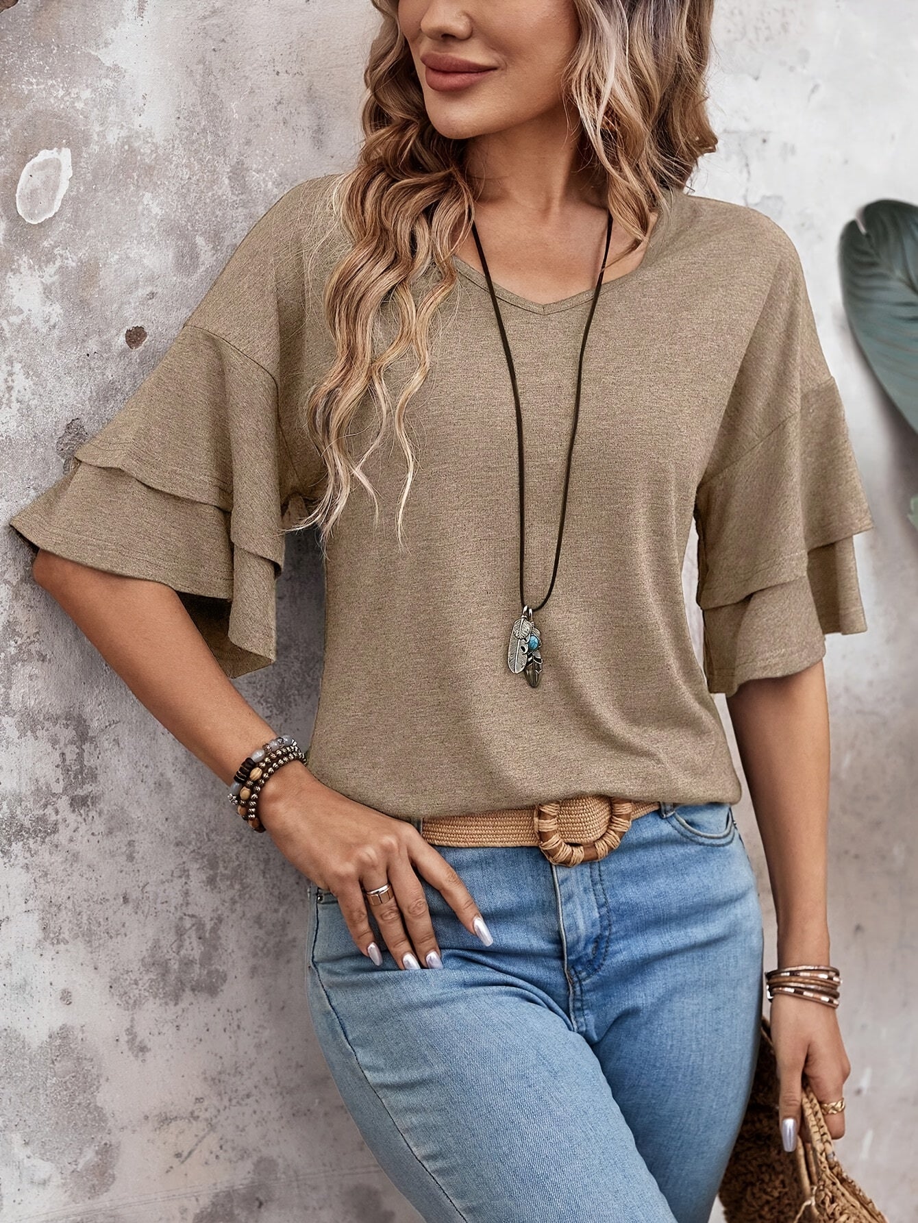 Elora – Ruffle Sleeve V-Neck Top